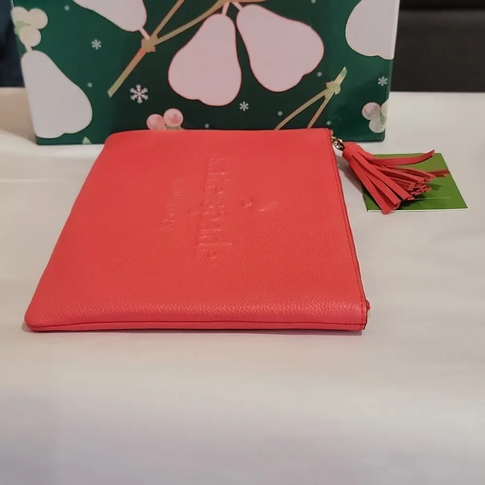 Kate Spade Gia Larchmont Avenue Logo Leather Clutch New